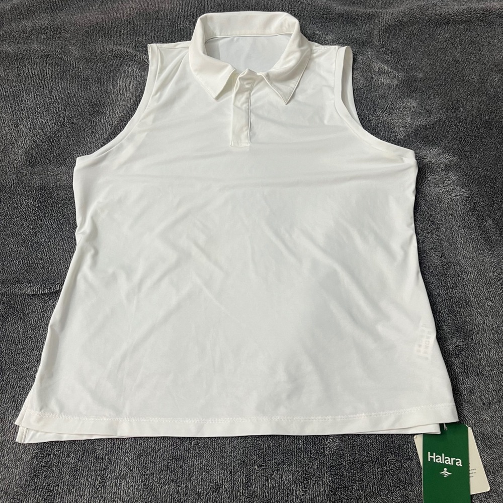Halara Womens Sleeveless Polo Shirt White Athletic Golf Tennis Top Size M NEW